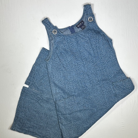 Big Pockets Vintage Y2K Floral Berry Print 100% Cotton Denim Dress - Picture 3 of 8